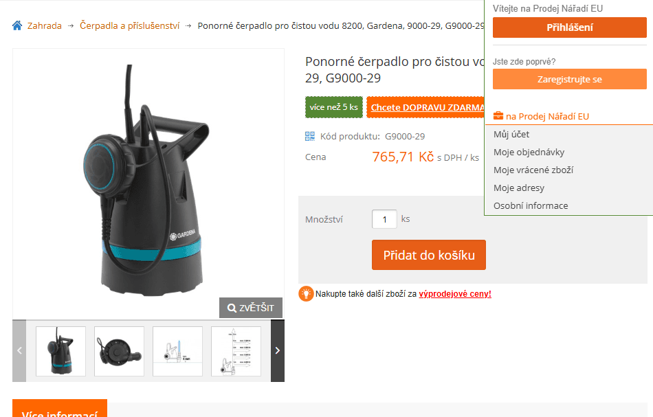 Ponorné čerpadlo na čistou vodu GARDENA